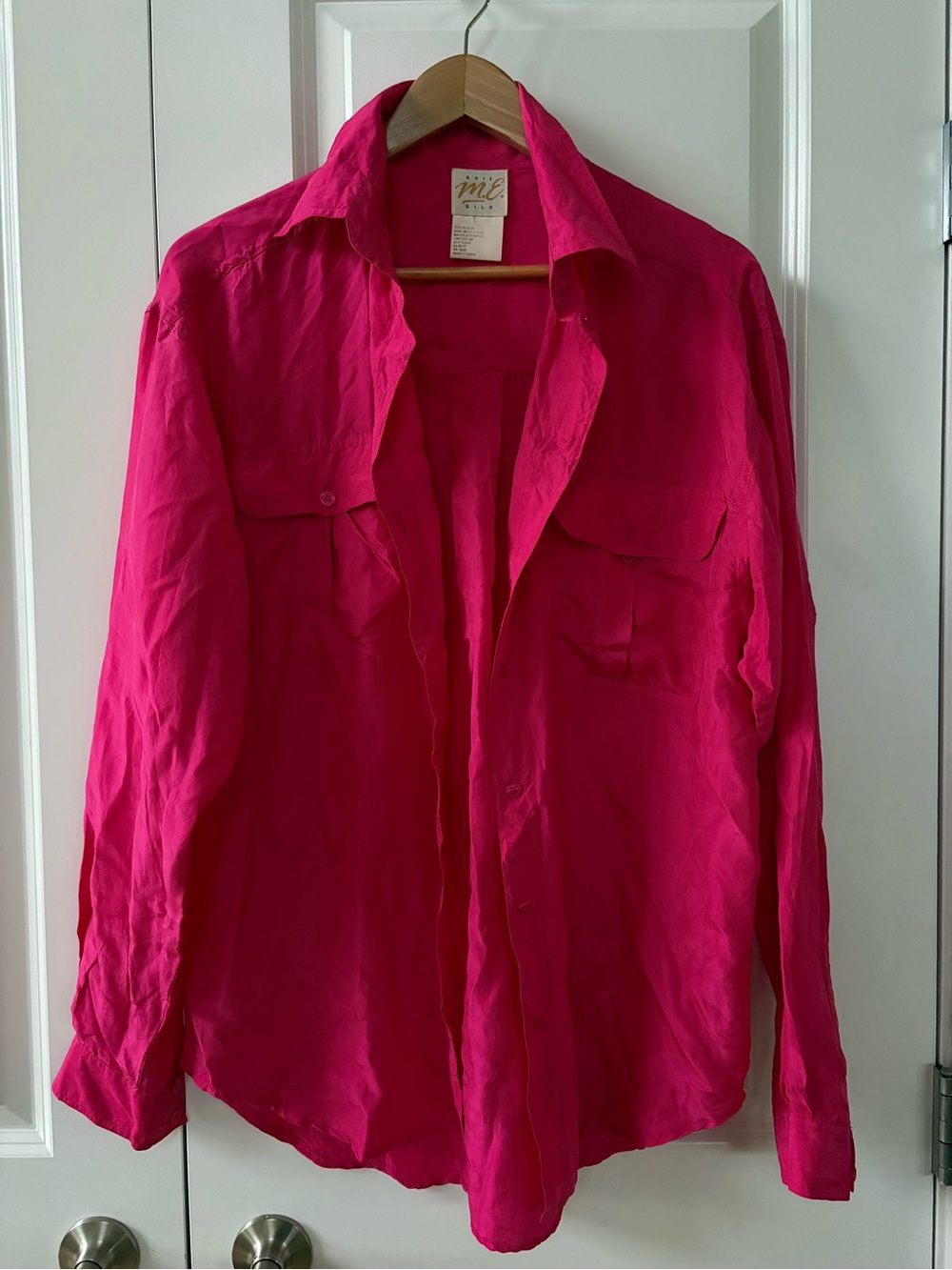 Silk Hot Pink Button-Up Shirt Large Barbiecore